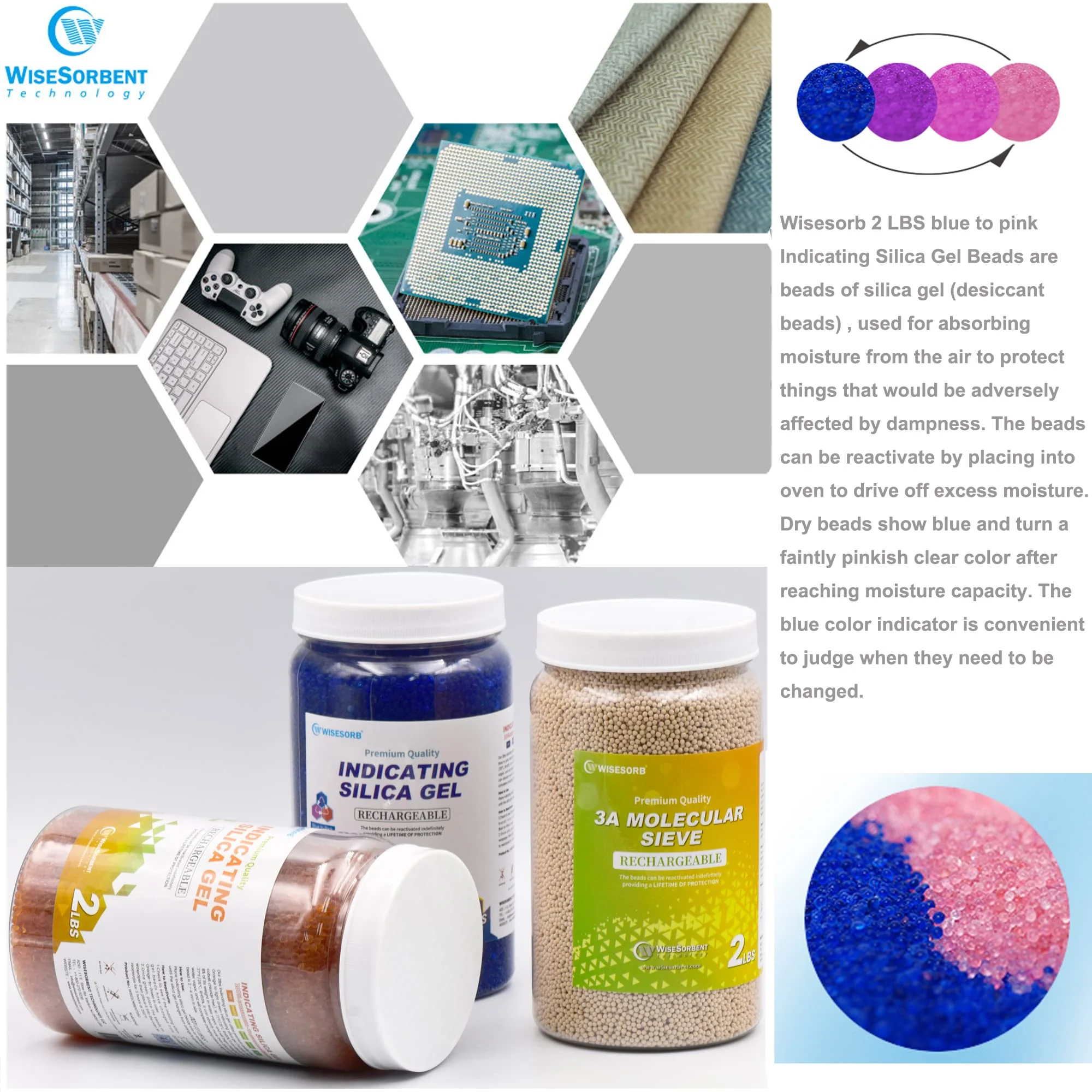 2 lb Indicating Silica Beads 2-4mm -Blue to Pink Desiccant Bead - Image 6