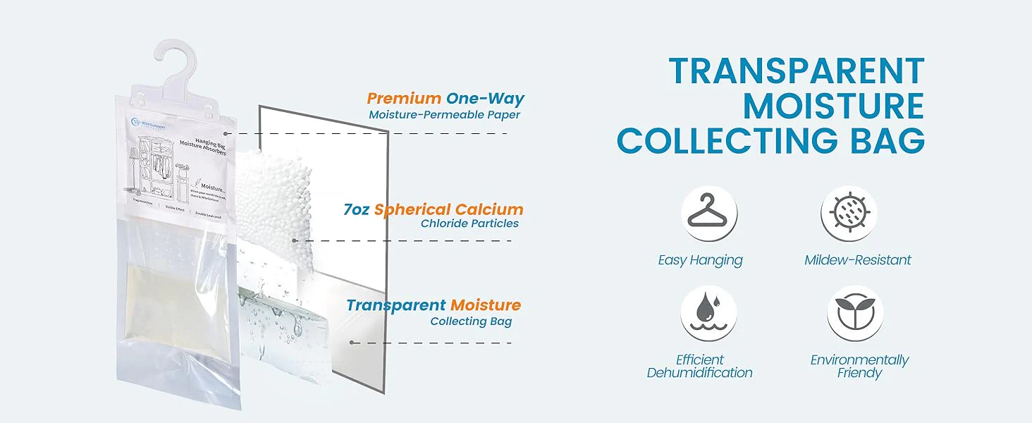 Moisture Absorber Hanging Bags 7 oz Fragrance-Free Dehumidifier for Closet, Bathroom, Bedroom – Double Leak-Proof Design & Dual-Sided Absorption - Image 8